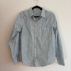 LL Bean Ditsy Floral Button Down Shirt Blue Medium Wrinkle Resist Beach Medium